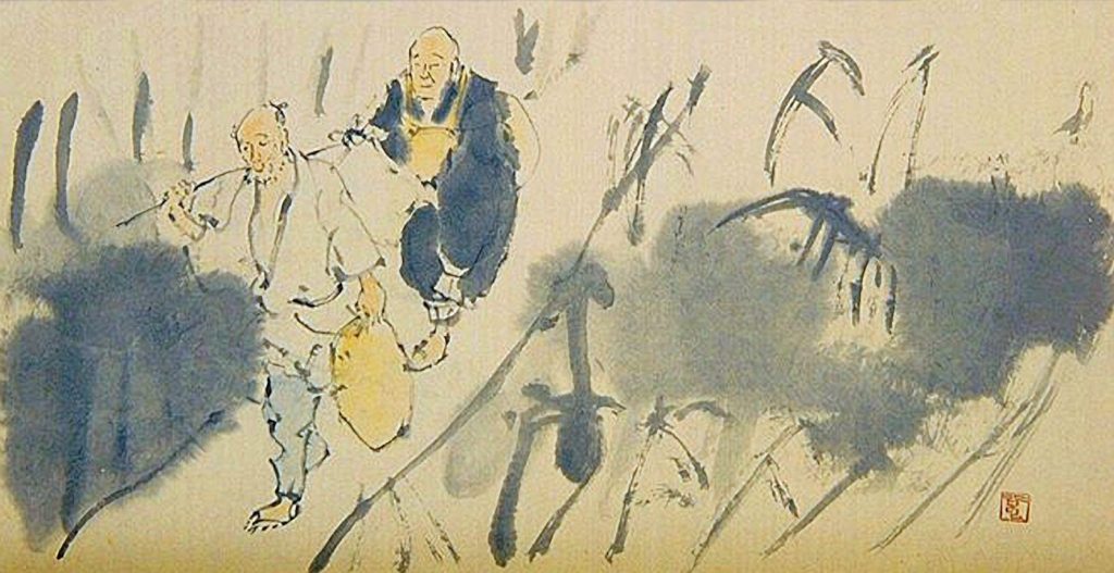 Japanese painting two guys walking