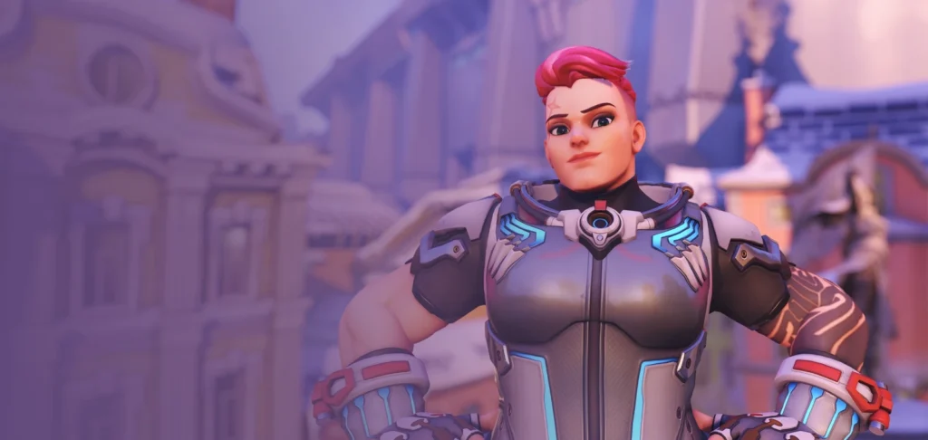 Zarya protects her allies with barriers that enhance the damage of her Particle Cannon, balancing offense and defense with her energy system. 