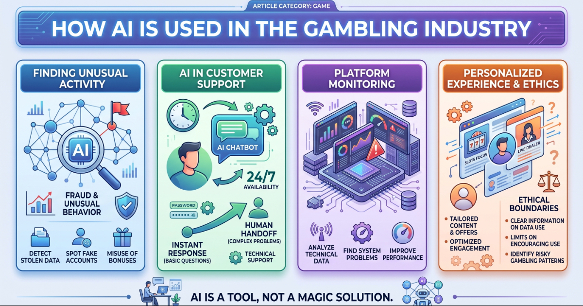 How artificial intelligence is used in the gambling industry infographic