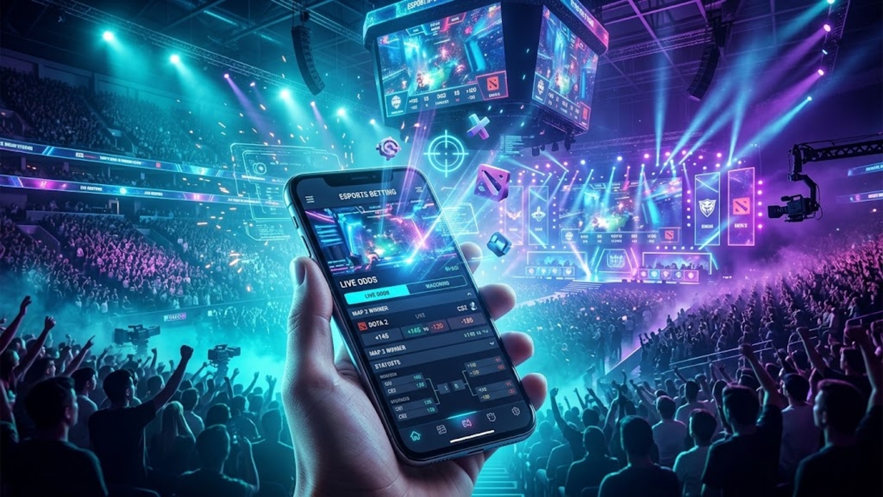Esports betting on a mobile phone during a live CS2 tournament